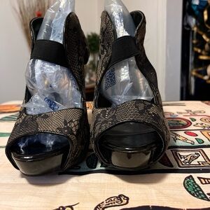 Women lace heels with strap across feet